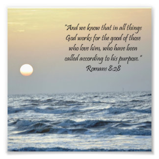 Ocean Sunrise Romans 8:28 Schrift Print Fotodruck
