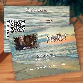 Ocean Sunset 0735 QR Code Hello Calling Card Visitenkarte