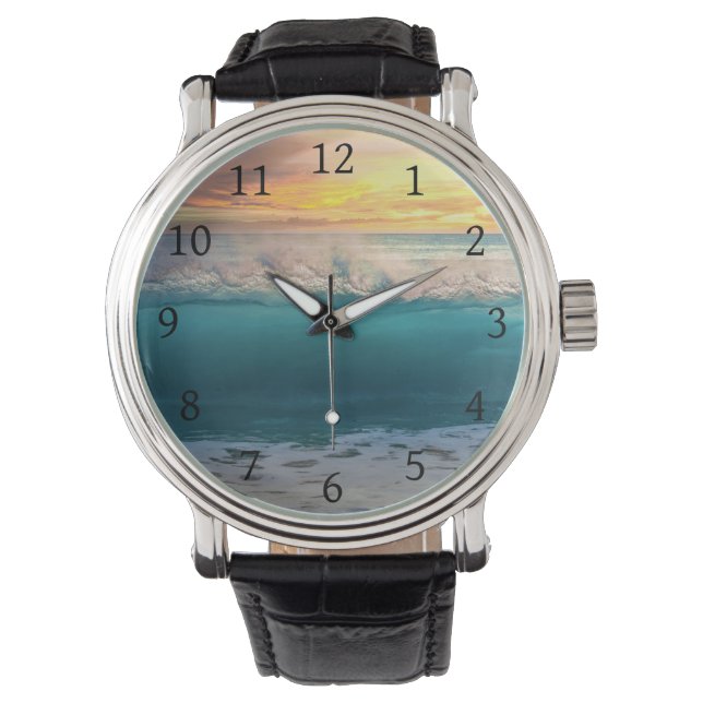 Ocean Sunset Beach Foto 193 Armbanduhr (Vorderseite)