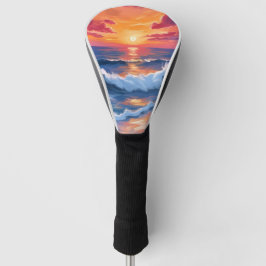 Ocean Sunset Beach Waves Wasserfarbe Golf Headcover