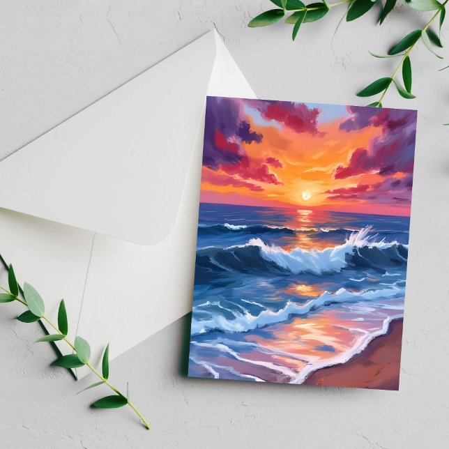 Ocean Sunset Beach Waves Wasserfarbkarte (Von Creator hochgeladen)
