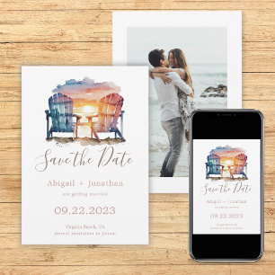 Ocean Sunset Foto Beach Stühle Hochzeit Save The Date