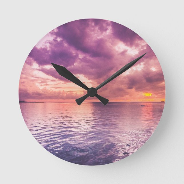 Ocean Sunset Inspiration Runde Wanduhr (Vorderseite)