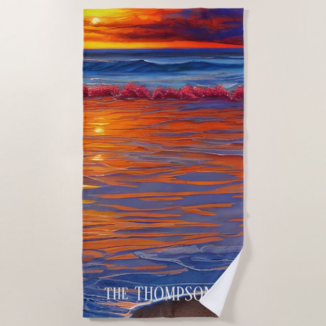 Ocean Sunset mit Personalisiertem Namen Strandtuch (Vorderseite)
