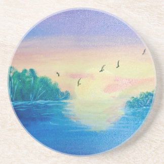 Ocean Sunset Original Oil Malerei auf einem Unters Getränkeuntersetzer
