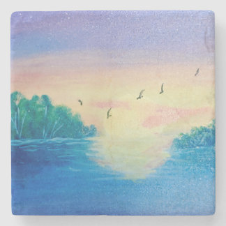 Ocean Sunset Original Oil Malerei auf einem Unters Steinuntersetzer
