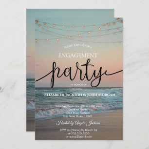 Ocean Sunset, String Lights Script-Verlobung Einladung