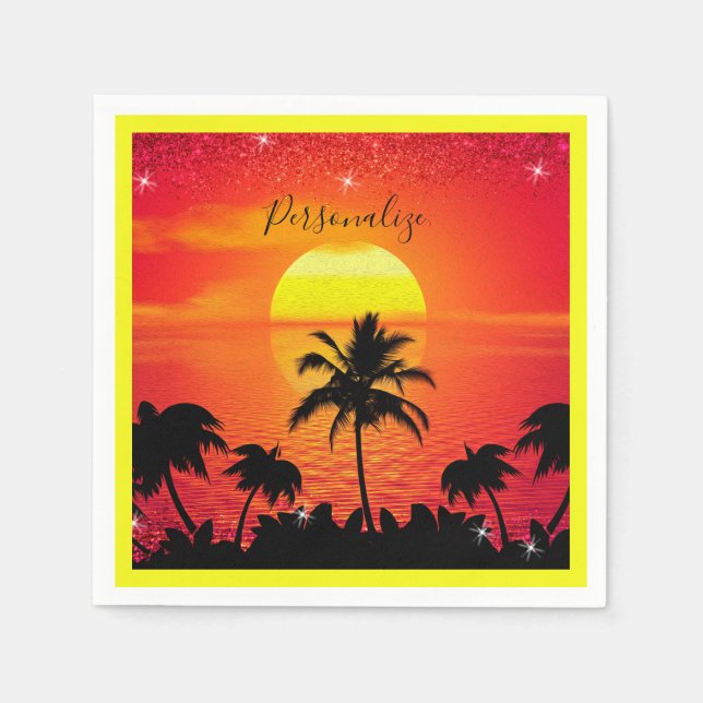 Ocean Sunset Tropical Beach Palm Bäume personalisi Serviette (Vorderseite)