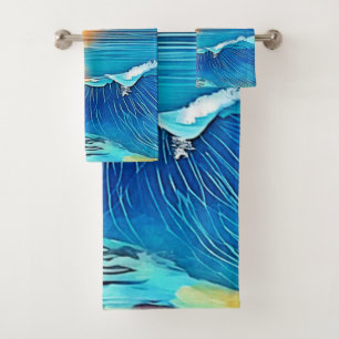 Ocean Sunset Wave Art Badhandtuch Set