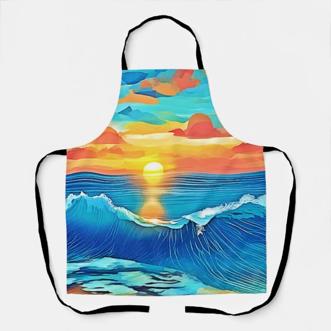 Ocean Sunset Wave Art Schürze (Vorderseite)