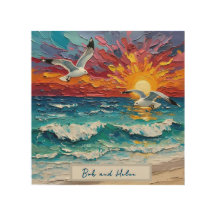 Ocean Sunset with Seagulls Holzwall Art