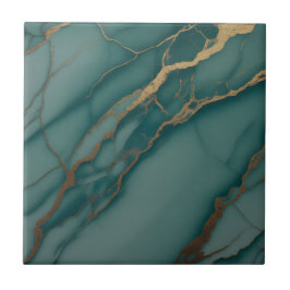 Ocean Teal Marble with Metallic Gold Veins Fliese