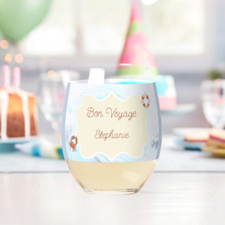 Ocean Theme Bon Voyage Personalized with Name Weinglas Ohne Stiel
