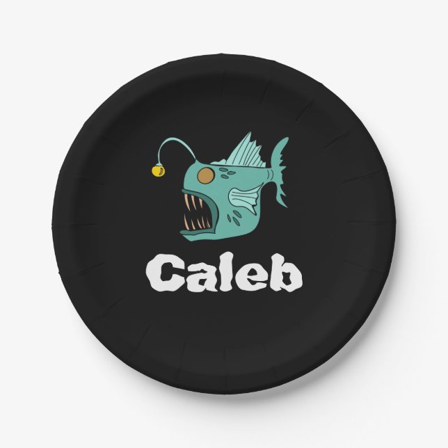 Ocean Theme Boys Birthday Anglerfish Black Pappteller (Vorderseite)