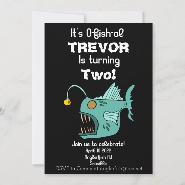 Ocean Theme Boys Birthday Anglerfish O-fish al Einladung (Vorderseite)