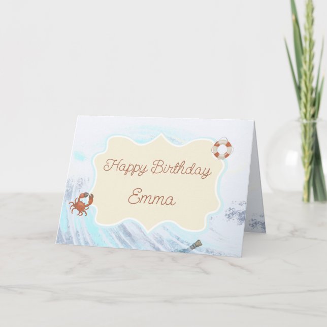 Ocean Theme Happy Birthday Personalisiert mit Name Karte (Vorderseite)