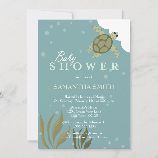 Océan Thème Tortue de mer Baby shower Invitation (Devant)