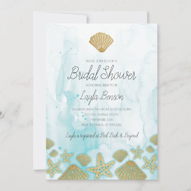 Ocean Themed Beach Bridal Dusche Einladung (Vorderseite)