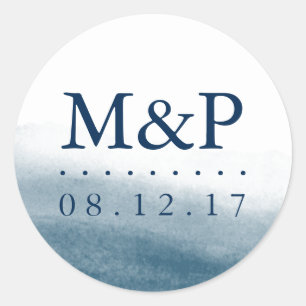 Ocean Tides Wedding Monogram Runder Aufkleber