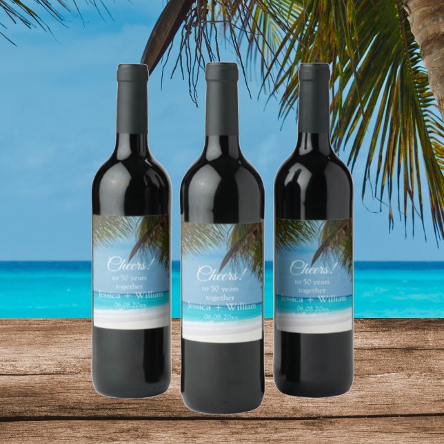 Ocean Tropical Golden 50. Hochzeitstag Weinetikett (Von Creator hochgeladen)