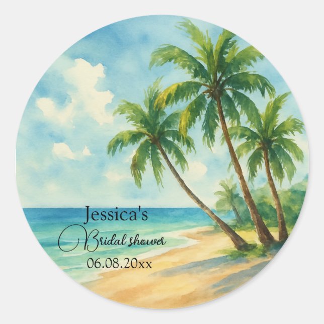 Ocean Tropical Island Beach Brautparty Runder Aufkleber (Vorderseite)