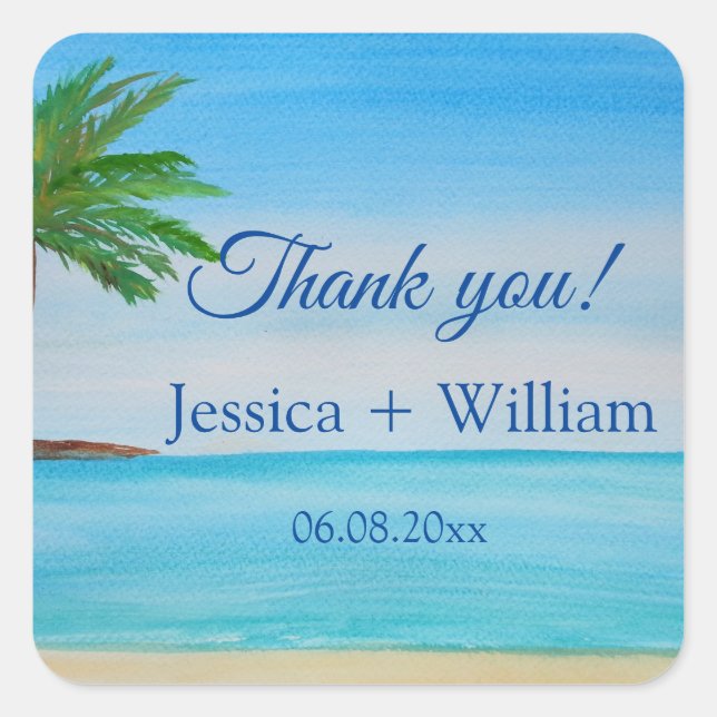 Ocean Tropical Wedding Jubiläum Danke Quadratischer Aufkleber (Vorderseite)