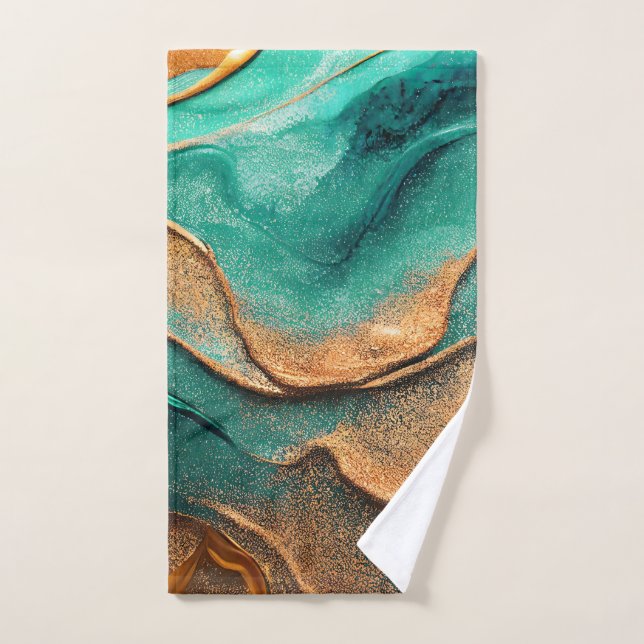 Océan Turquoise et bronze Abstrait Art (Serviette à main)