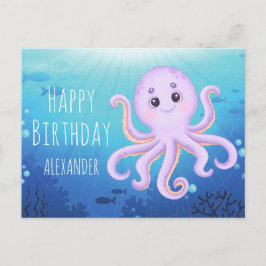 Ocean Underwater Niedlich Octopus Happy Birthday Postkarte