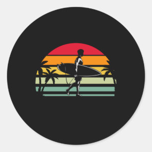 Ocean Vintag Surfing Hawaii Retro Surfer Runder Aufkleber