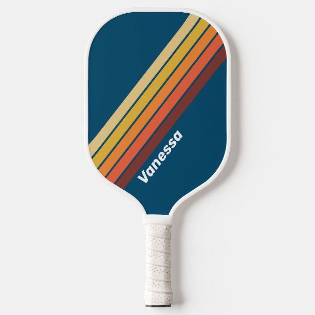 Ocean Vintage Vibe Striped with Name Pickleball Schläger (Vorderseite)