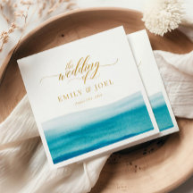 Ocean Watercolor Gold Script Beach Hochzeit