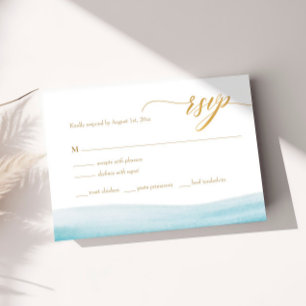 Ocean Watercolor Gold Script Plage Mariage RSVP