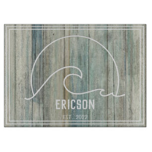 Ocean Wave auf Holz Plank Texture Familienname Str Schneidebrett