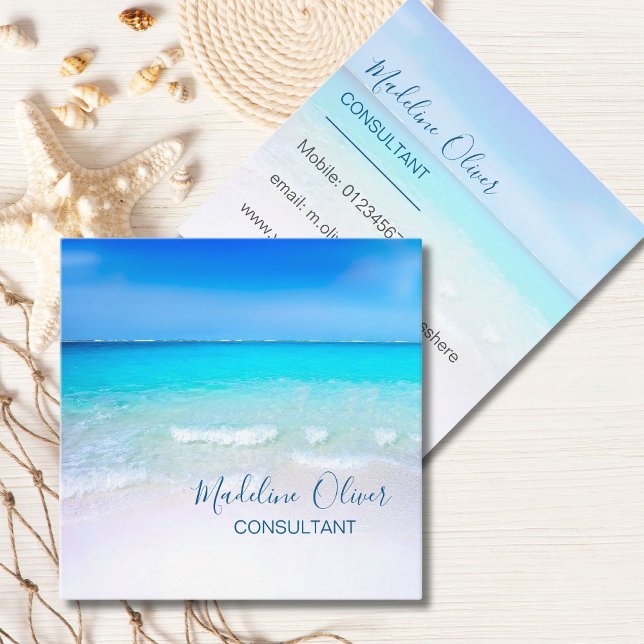 Ocean Wave Beach Blue Scene Moderne Monogram Squar Quadratische Visitenkarte (Von Creator hochgeladen)