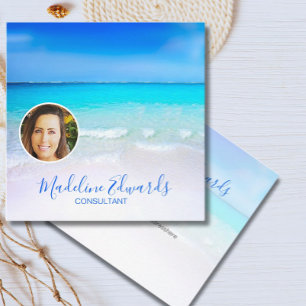 Ocean Wave Beach Blue Scene Modernes Foto Quadratische Visitenkarte