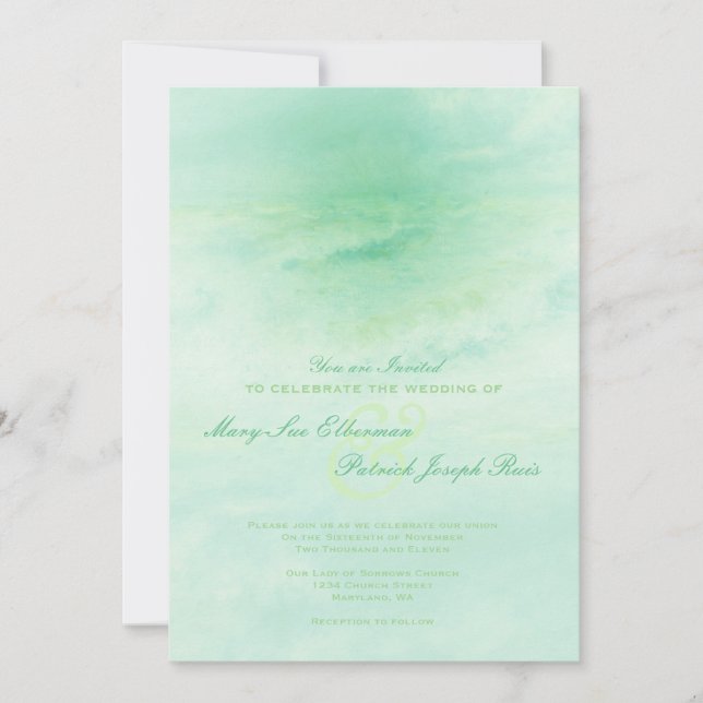 Ocean Wave : Faire-part de mariage vert de mer (Devant)