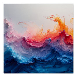 Ocean Wave Fluid Art Sunset Glow Abstract Poster