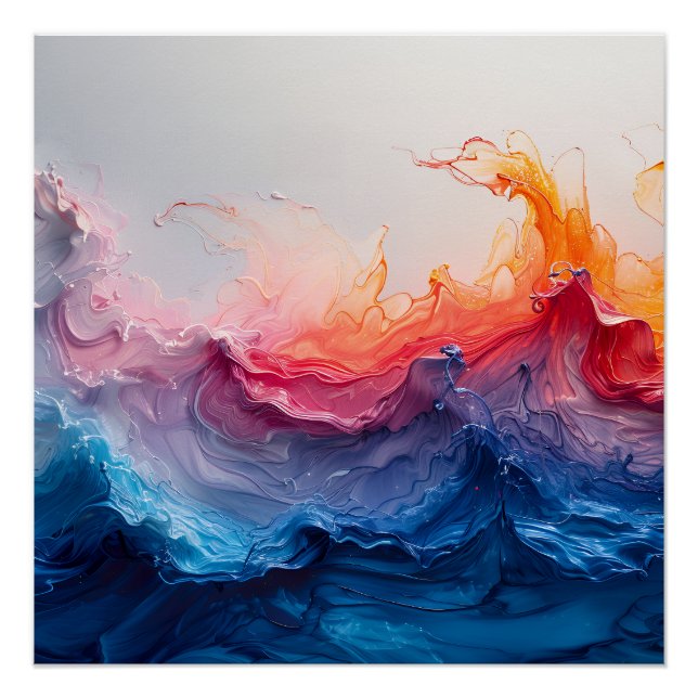 Ocean Wave Fluid Art Sunset Glow Abstract Poster (Vorderseite)