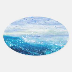Ocean Wave Malerei Seeschaum Malerei Ovaler Aufkleber
