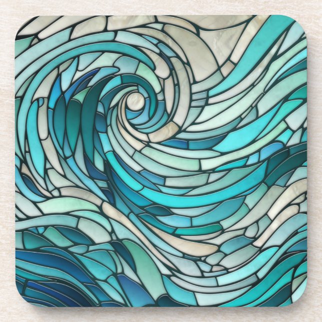Ocean Wave Spiral Mosaik Getränkeuntersetzer (Vorderseite)