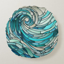 Ocean Wave Spiral Mosaik Rundes Kissen