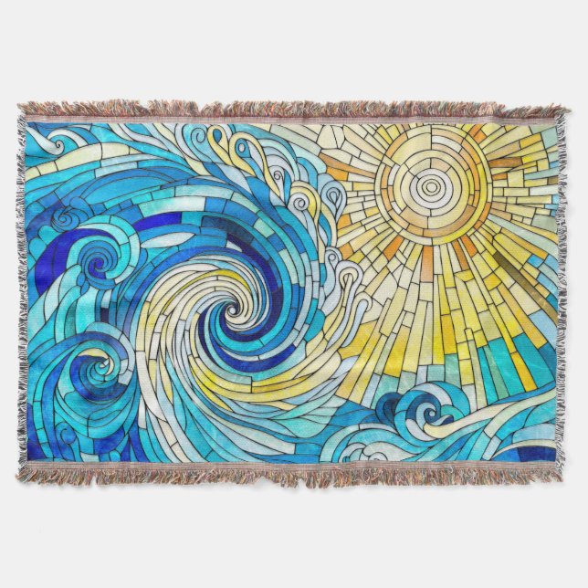 Ocean Wave Sun Mosaik Art Decke (Vorderseite)
