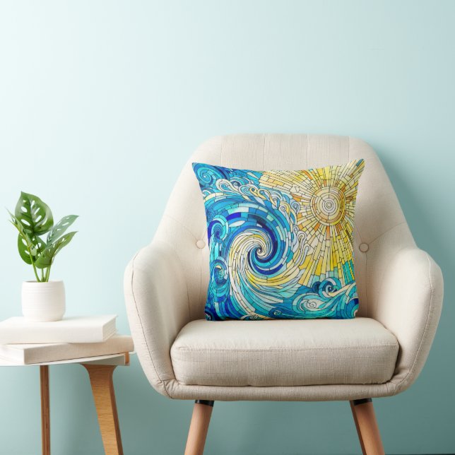 Ocean Wave Sun Mosaik Art Kissen (Stuhl )