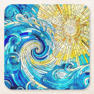 Ocean Wave Sun Mosaik Art Rechteckiger Pappuntersetzer