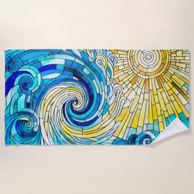 Ocean Wave Sun Mosaik Art Strandtuch (Vorderseite)