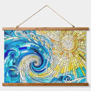 Ocean Wave Sun Mosaik Art Wandteppich Mit Holzrahmen