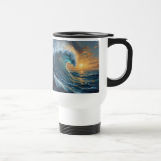 Ocean Wave Sunset Art – Abstract Sea Design  Reisebecher