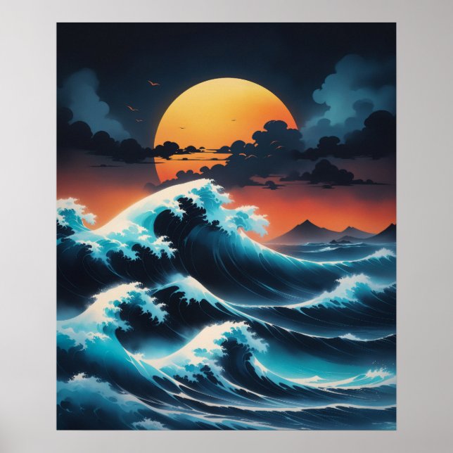 Ocean Wave Sunset Asia Style Poster (Vorne)