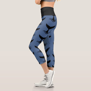Ocean Wave Whale Schwanz Silhouette Capri Leggings