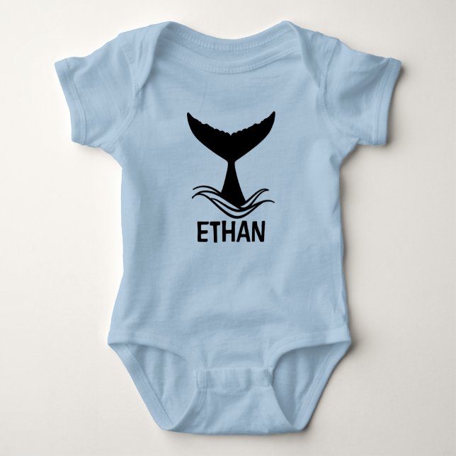 Ocean Wave Whale Tail Silhouette Baby Strampler (Vorderseite)